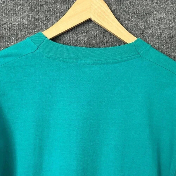 Vintage 90s Southwestern Shirt Womens Large Teal Feathers Boho Art Festival Tee - Picture 5 of 13